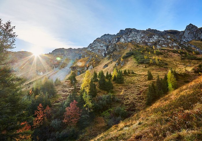 Herbstliche Landschaft mit Berg in Saalbach Hinterglemm