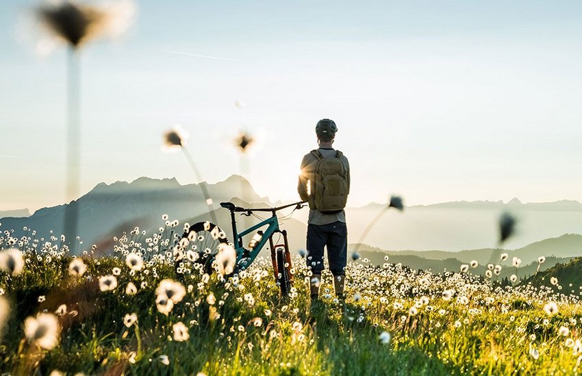 Moutainbiker vor Bergpanoram
